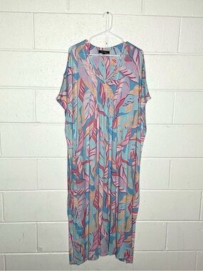 < Ellen Tracy Pastel Leaf Pattern Kaftan Dress Size S/M >